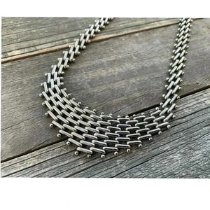 Vintage Silver Tone Metal Necklace 90s Y2K Articulated Choker 16”